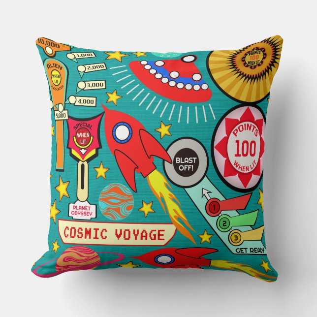 Cosmic Voyage Pinball Throw Pillow (Front)