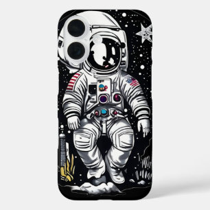 Cosmic Voyager: Retro Astronaut iPhone 16 Case