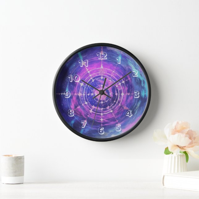 Cosmic Wall Clock, 10" Round Black Wooden Frame Clock (Home)