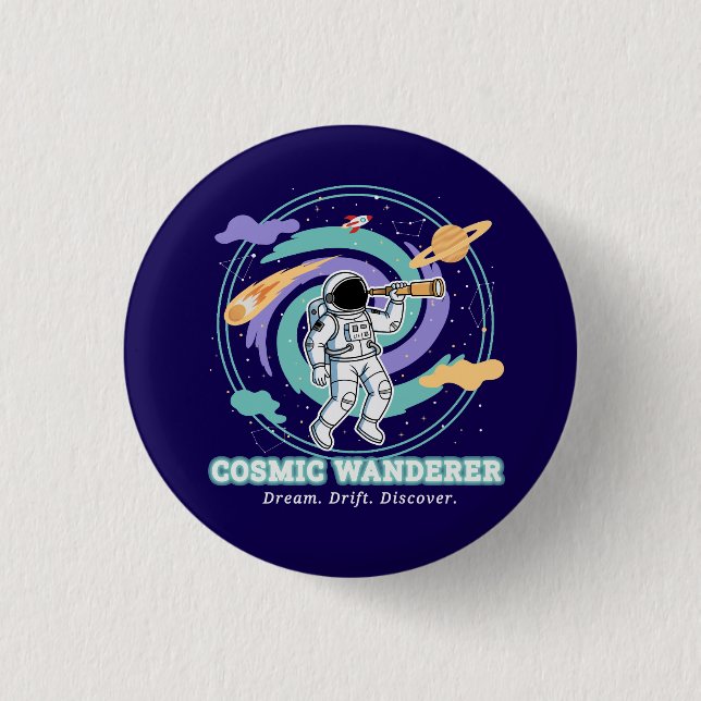 Cosmic Wanderer Astronaut Telescop 1 Inch Round Button (Front)