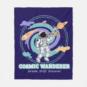 Cosmic Wanderer Astronaut Telescop Fleece Blanket