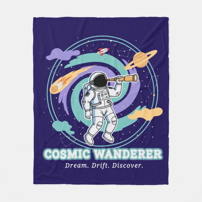 Cosmic Wanderer Astronaut Telescop Fleece Blanket (Front)