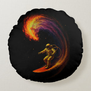 Cosmic Wave Rider Round Pillow