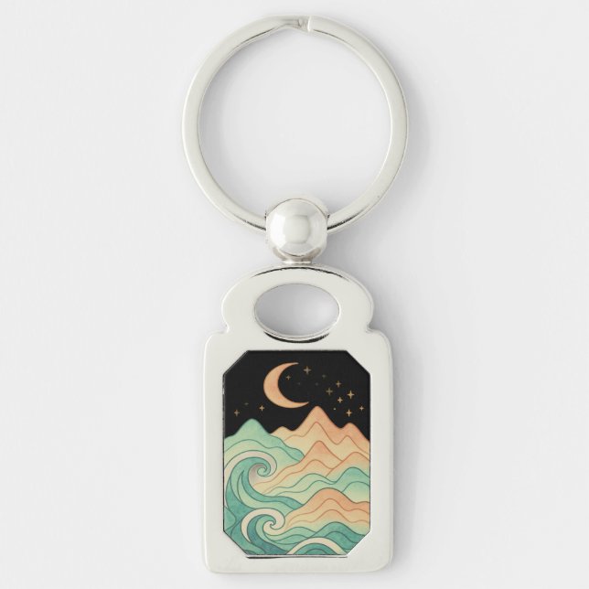 Cosmic Waves and Mountains Keychain (Front)
