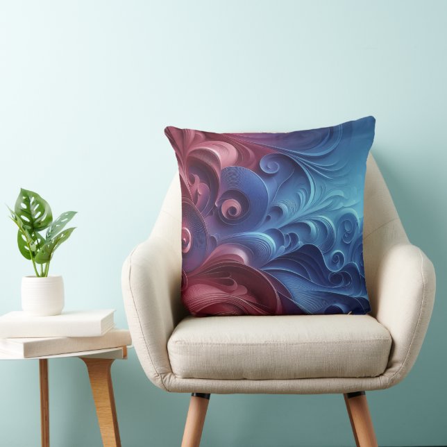 Cosmic Waves Red And Blue Throw Pillow (Chair)