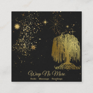 *~* Cosmic -  Weeping Willow Tree Gold Universe Square Business Card