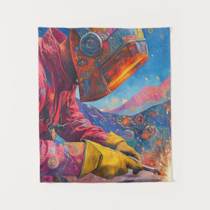 Cosmic Welder - Abstract Welding Art Print Tapestry