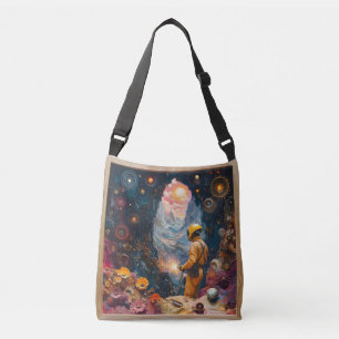 Cosmic Welder in Floral Dreamscape -  Welding art Crossbody Bag