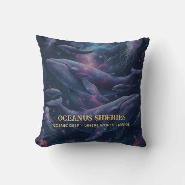 Cosmic Whale Galaxy Ocean Throw Pillow (Front)