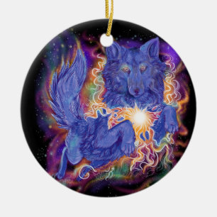 Cosmic Wolf Ceramic Ornament