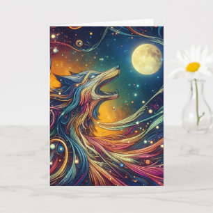 Cosmic Wolf Howling at the Moon All Occasion Card