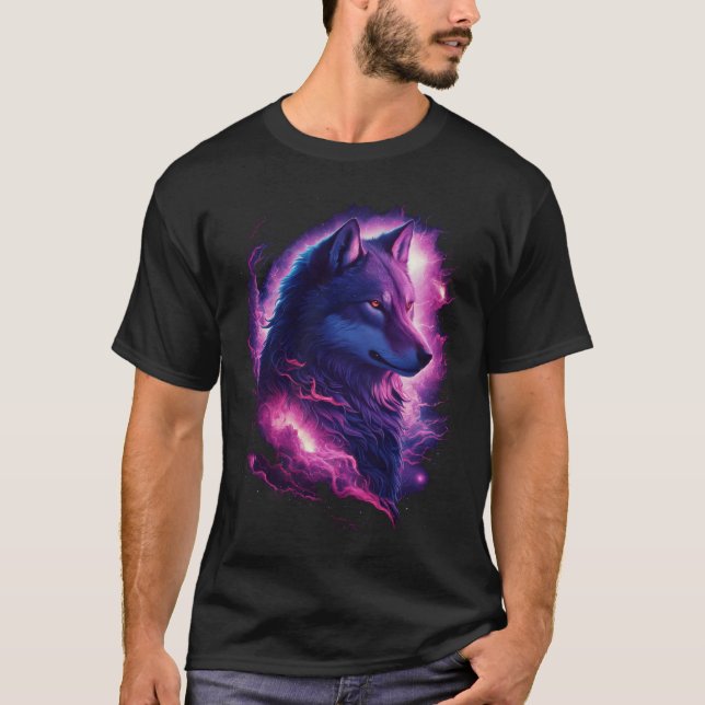 Cosmic Wolf: Majestic Nature and Universe Fusion T-Shirt (Front)