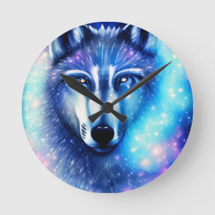 Cosmic Wolf  Round Clock
