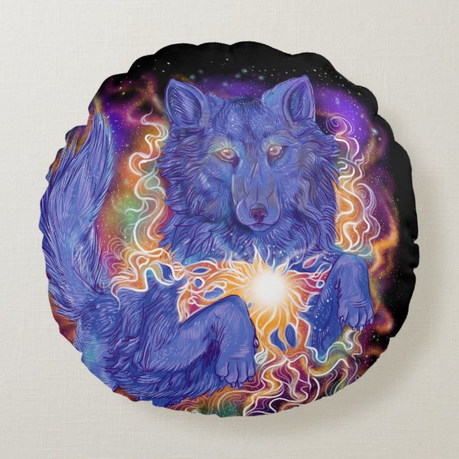 Cosmic Wolf Round Pillow (Front)