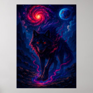 Cosmic Wolf with Galaxy Energy Fantasy Poster