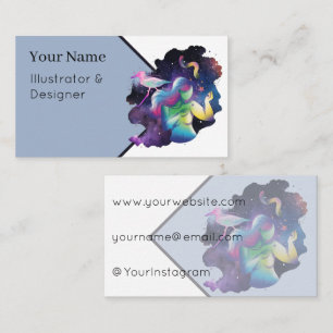 Cosmic Woman and Ethereal Stork in Deep Space Business Card