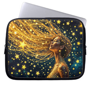 Cosmic woman with glowing starry golden hair laptop sleeve