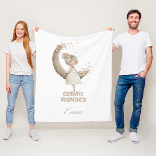 Cosmic Wonder Fairy Moon Personalized Name Fleece Blanket