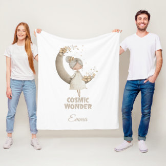 Cosmic Wonder Fairy Moon Personalized Name Fleece Blanket