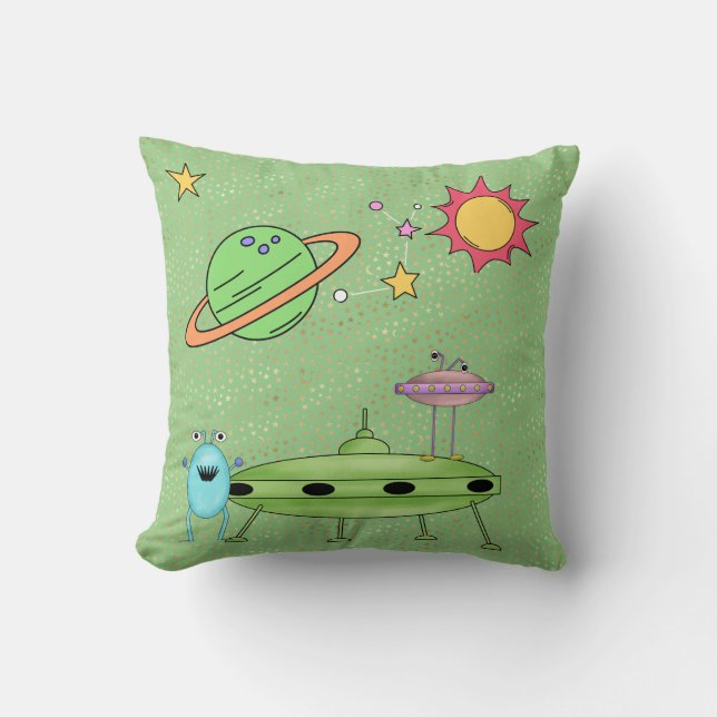 Cosmic World Aliens and UFO   Throw Pillow (Front)