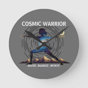 Cosmic Yoga Warrior Galaxy Body Pose (NO NUMBERS Round Clock