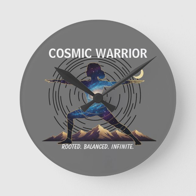 Cosmic Yoga Warrior | Galaxy Body Pose (NO NUMBERS Round Clock (Front)