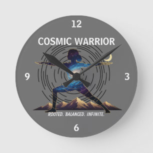 Cosmic Yoga Warrior - Galaxy Body Pose Round Clock