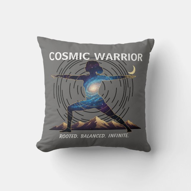 Cosmic Yoga Warrior | Galaxy Body Pose Throw Pillow (Front)