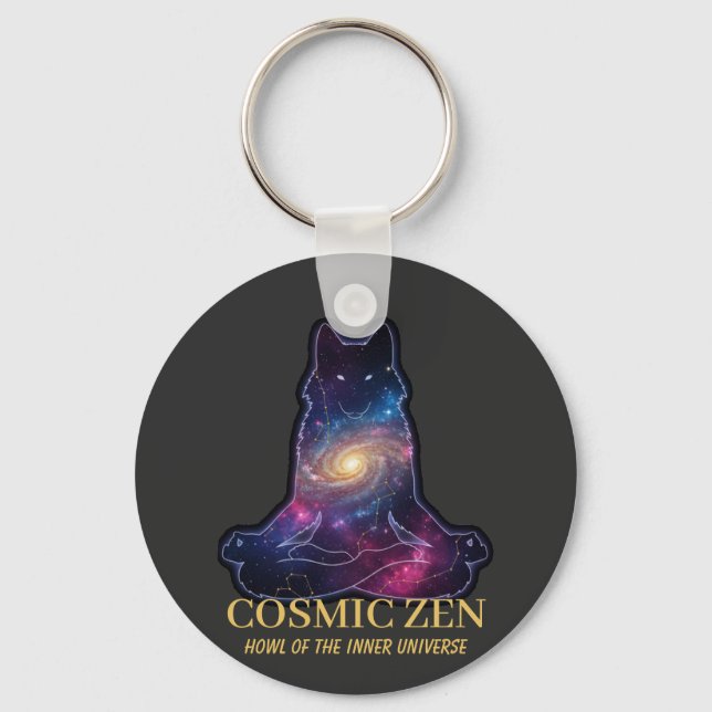 Cosmic Zen Wolf – Meditating Galaxy Spirit Animal  Keychain (Front)