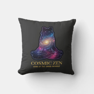 Cosmic Zen Wolf Meditating Galaxy Spirit Animal Throw Pillow