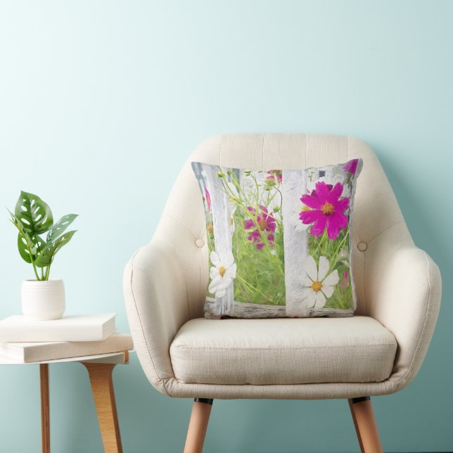 Cosmo Flower Garden With Fence Throw Pillow (Chair)