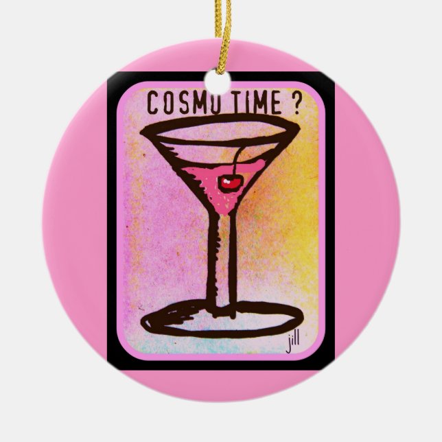 COSMO TIME PINK MARTINI PRINT CERAMIC ORNAMENT (Front)