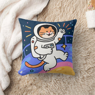 CosmoCat: Paws in Orbit Throw Pillow