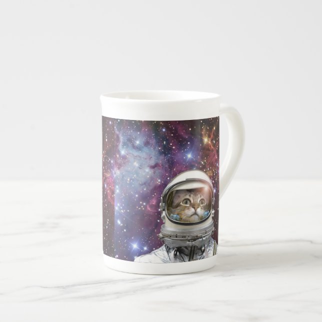 Cosmonaut cat bone china mug (Front Right)