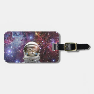 Cosmonaut cat luggage tag