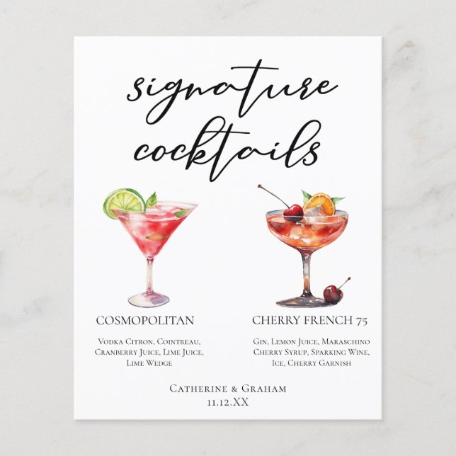 Cosmopolitan Cherry French 75 Cocktails Menu (Front)