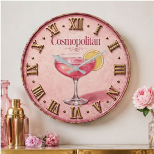 Cosmopolitan Cocktail Elegant Pink Bar Decor Large Clock
