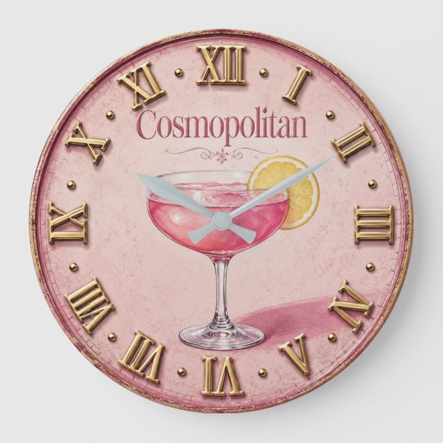 Cosmopolitan Cocktail Elegant Pink Bar Decor Large Clock (Front)