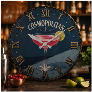 Cosmopolitan Cocktail Home Bar Decor Large Clock
