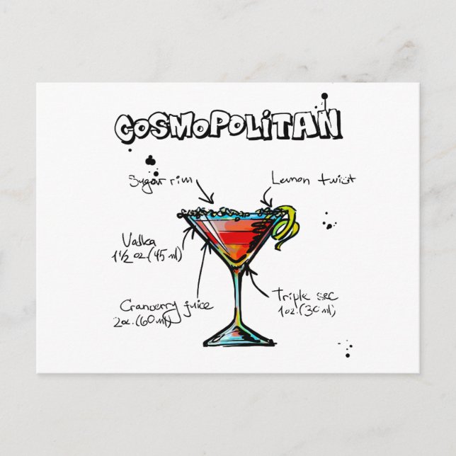 Cosmopolitan Cocktail Recipe Postcard (Front)