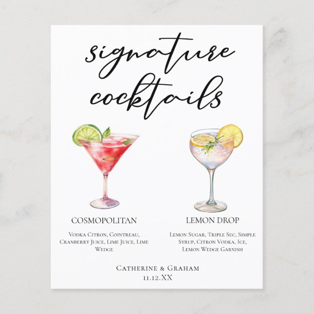 Cosmopolitan Lemon Drop Signature Cocktails Menu (Front)