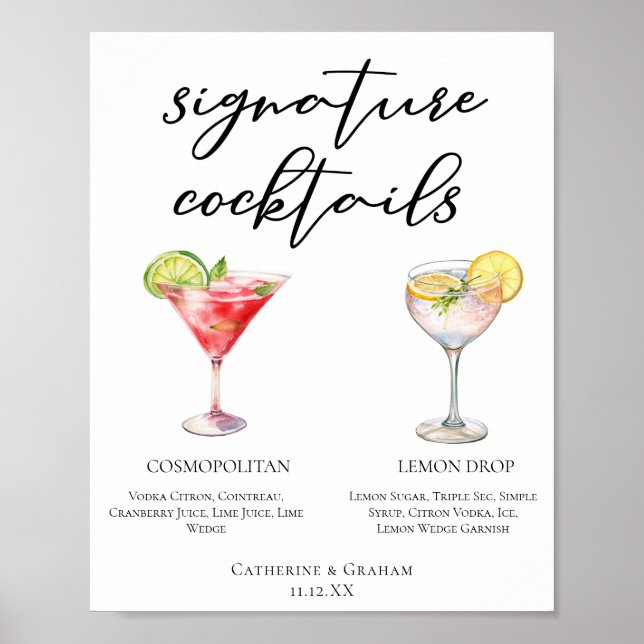 Cosmopolitan Lemon Drop Signature Cocktails Menu Poster (Front)