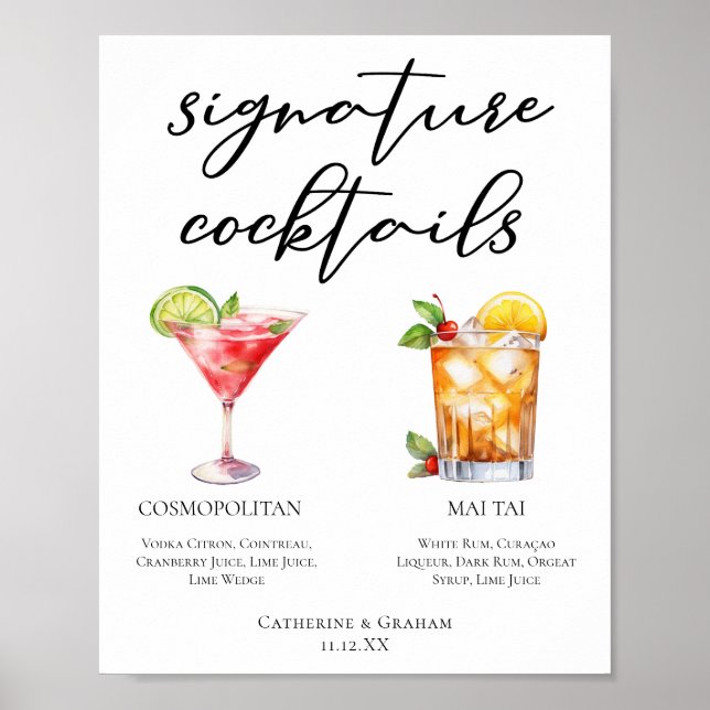 Cosmopolitan Mai Tai Signature Cocktails Menu Poster (Front)