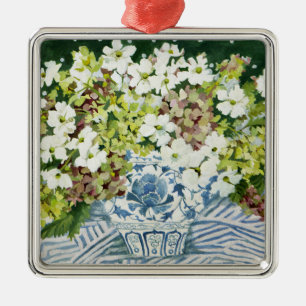 Cosmos and hydrangeas in a chinese vase 2013 metal ornament