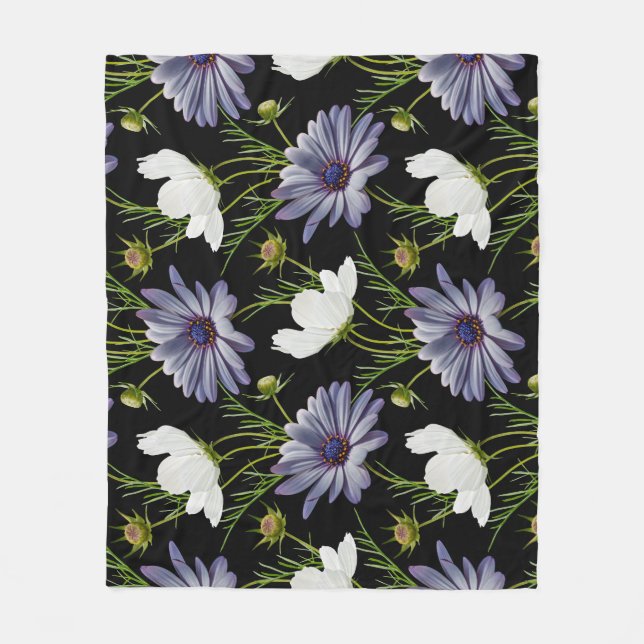 Cosmos Daisy Floral Seamless Collage Fleece Blanket (Front)
