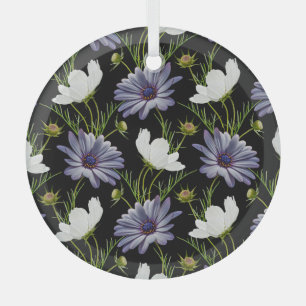 Cosmos Daisy Floral Seamless Collage Glass Ornament