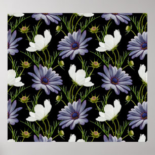 Cosmos Daisy Floral Seamless Collage Poster
