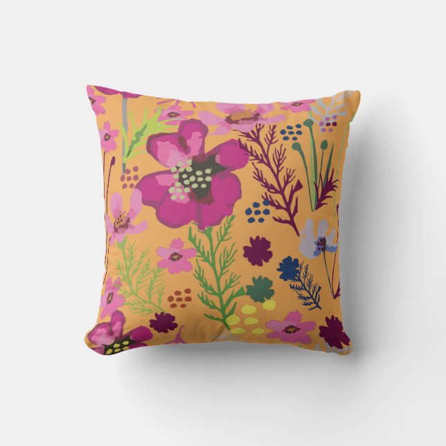 Cosmos / Flower / African Floral / Shweshwe Throw Pillow (Front)