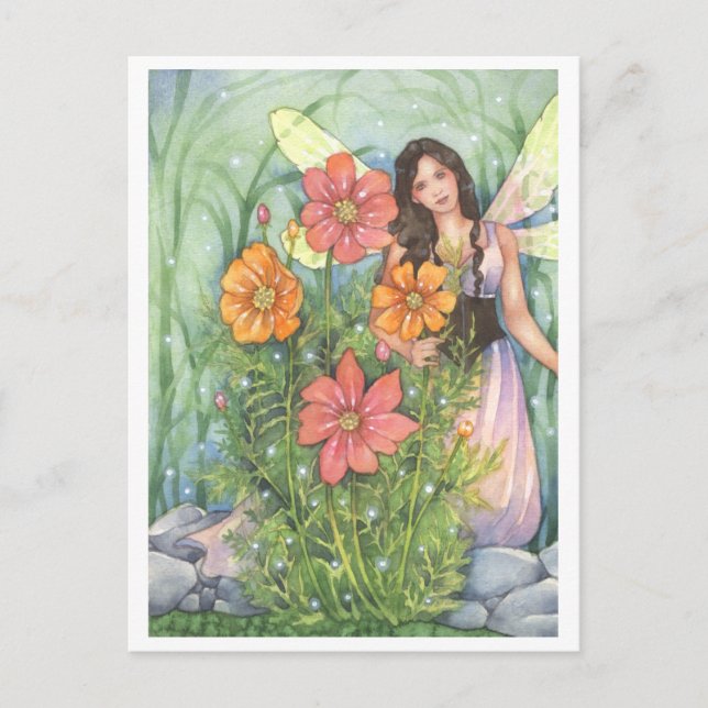 Cosmos Flower Fairy Fantasy Art Postcard (Front)