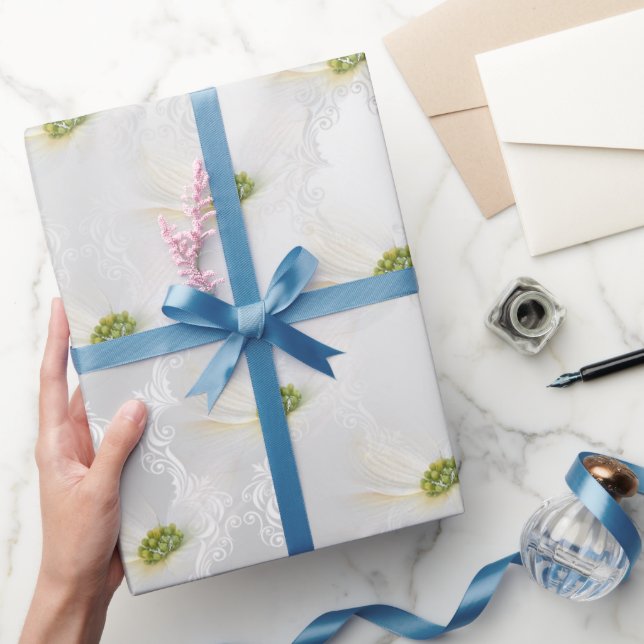 Cosmos flower on White Wedding Elegance  Wrapping Paper (Gifting)